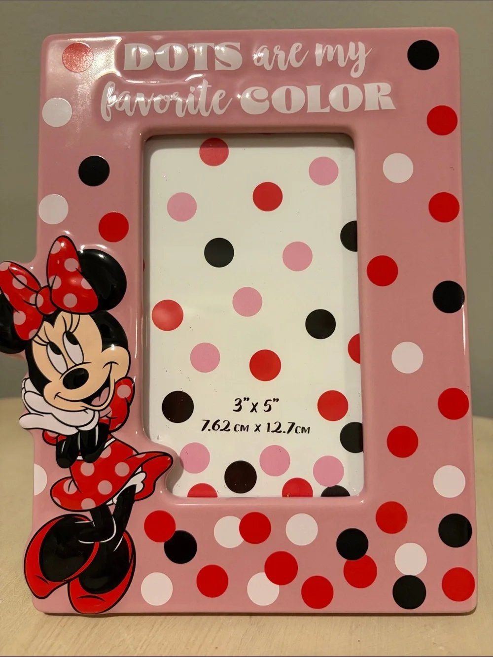 Disney Minnie Mouse Pink, Red, Black Polka Dot Ceramic Picture Frame NWT